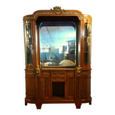 Empire style half-moon shaped mahogany bookcase with putti