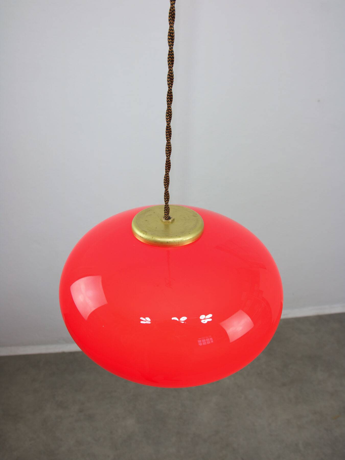 Mid-century Modern Italian Brass and Red Glass Pendant Lamp, 1960s