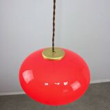 Mid-century Modern Italian Brass and Red Glass Pendant Lamp, 1960s