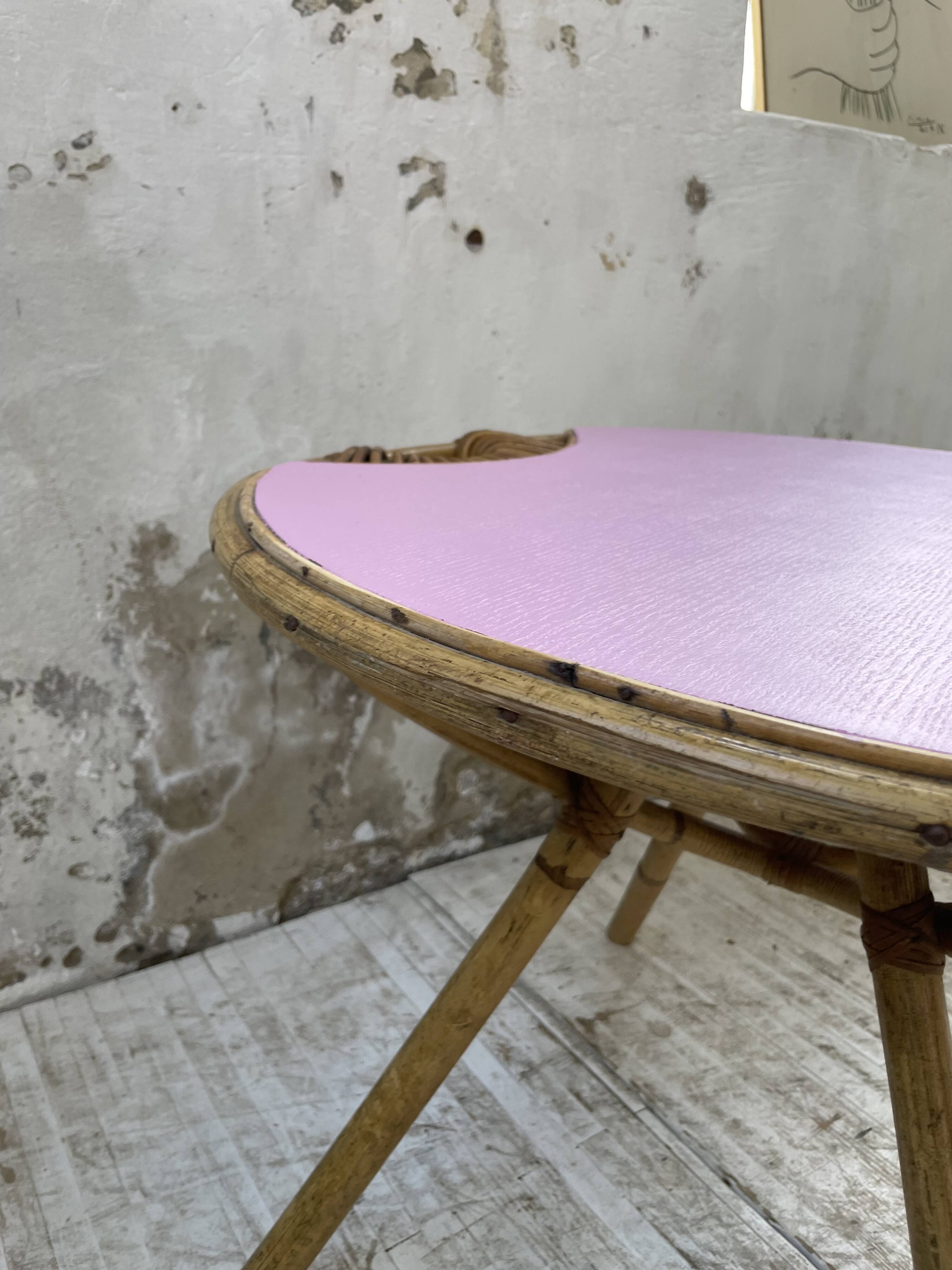 Vintage pink rattan coffee table