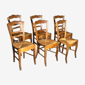 Lot de 6 chaises paillées en merisier époque Louis Philippe