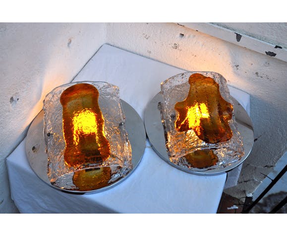 Pair of sconces Mazzega bicolor murano glass 1970