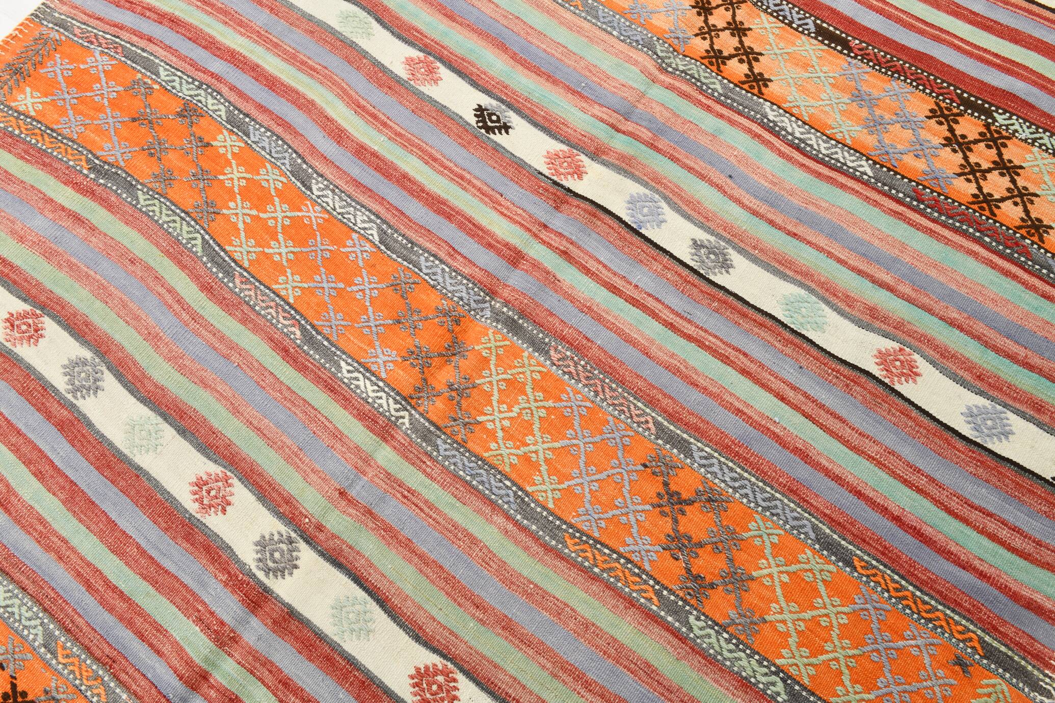 5x8 Orange & Red Striped Vintage Kilim Rug, 173x255Cm SK 32784