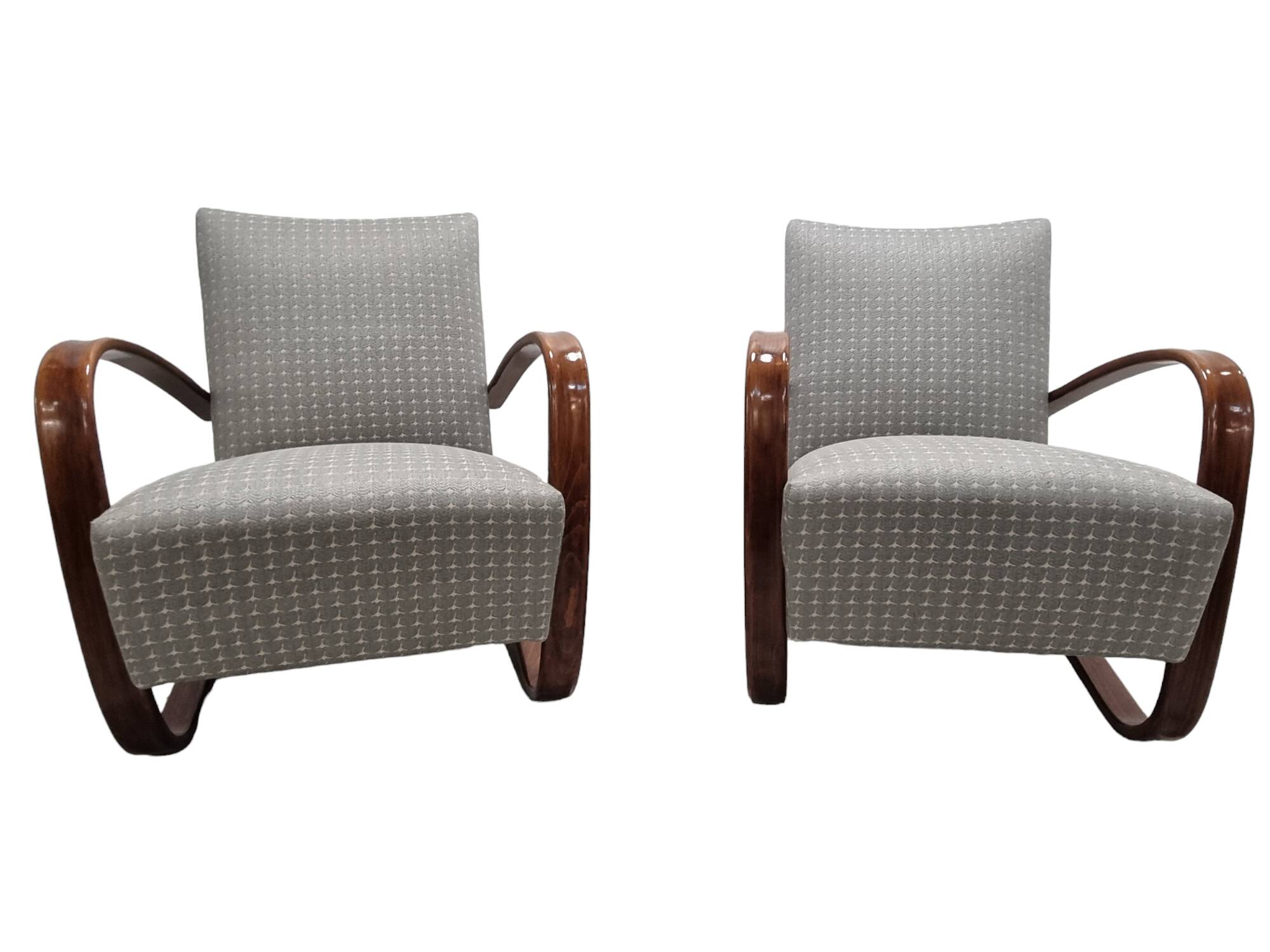 Pair of Art Deco J. Halabala H 269 armchairs, 1930s Czech