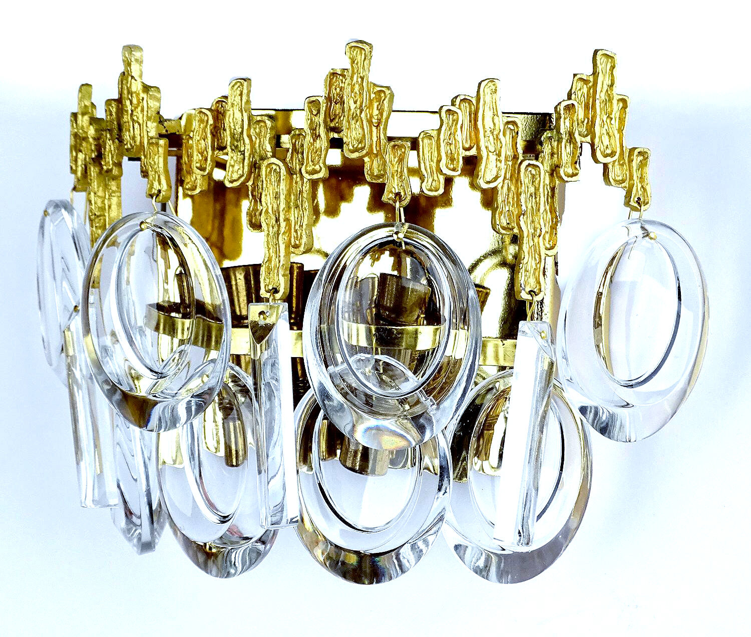 Pair of vintage wall lamps, gold fine gold, crystal, 60s