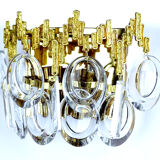 Pair of vintage wall lamps, gold fine gold, crystal, 60s