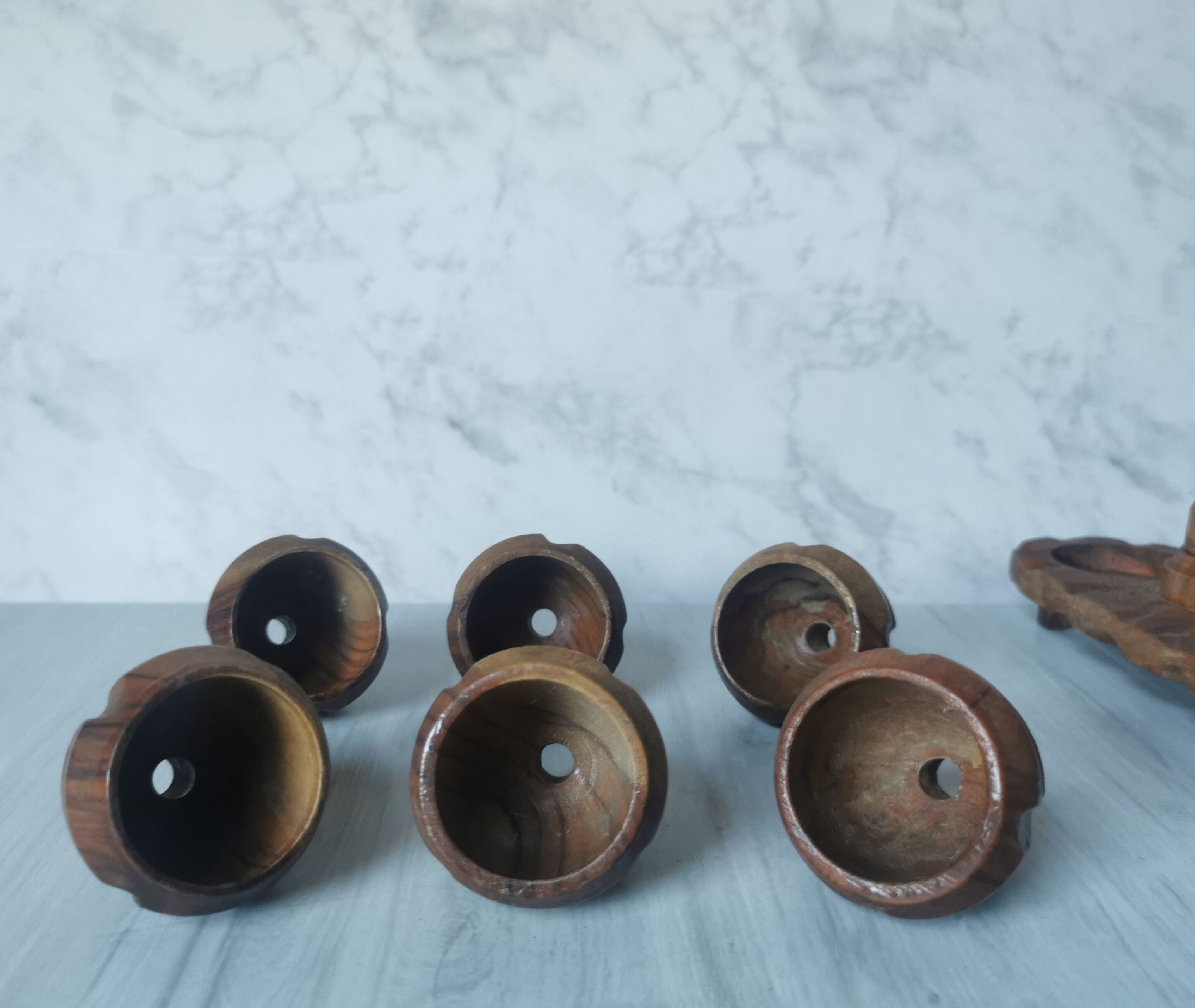 Carved wood shells salt and pepper shaker