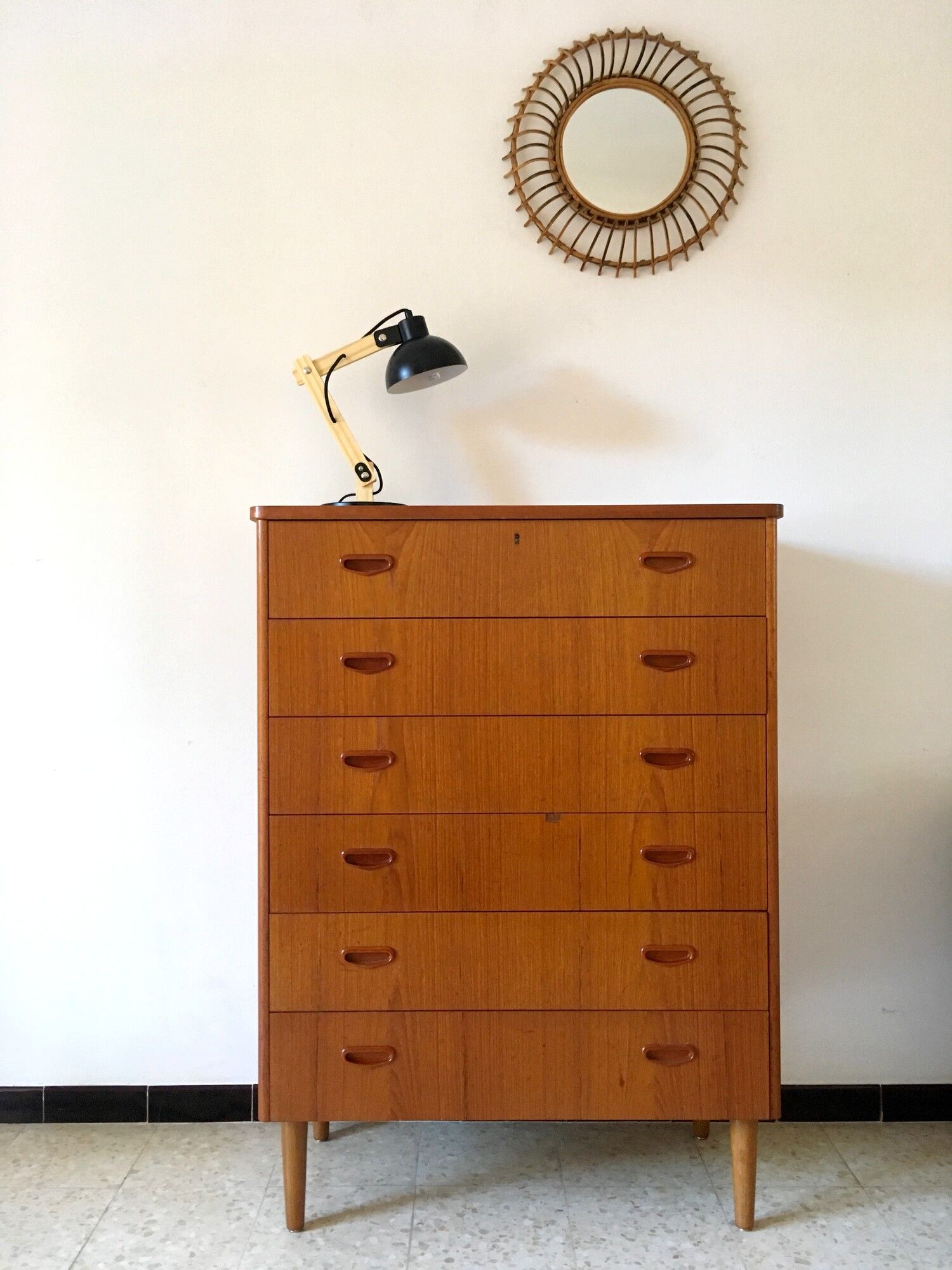 Scandinavian vintage teak stamped dresser 60s