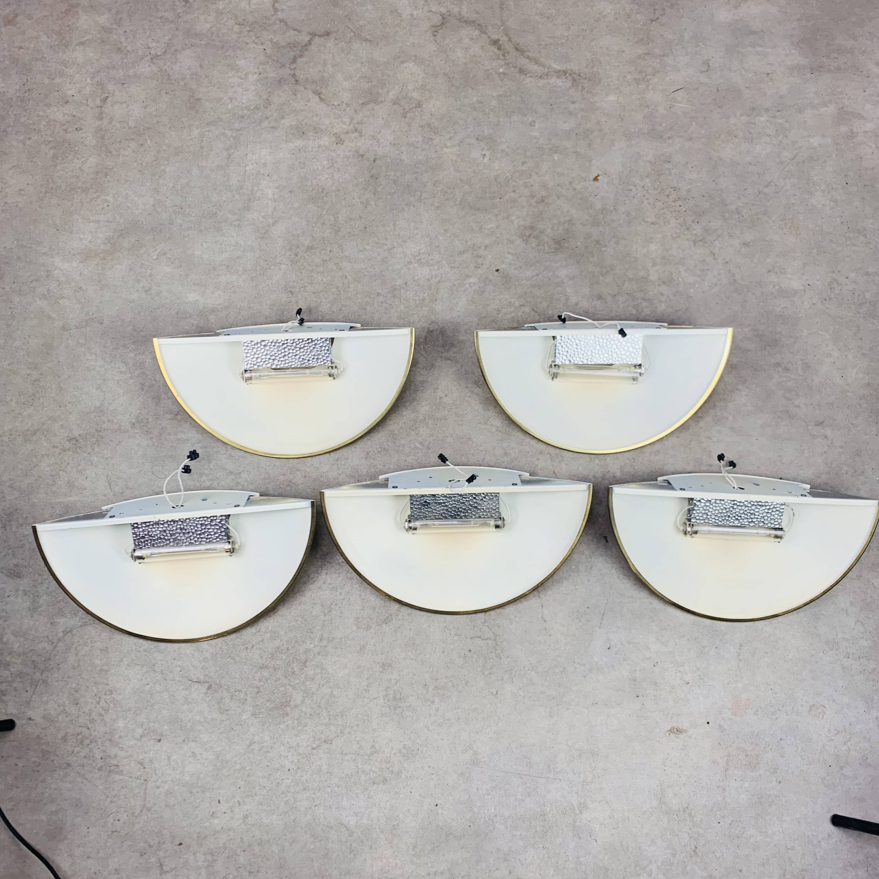 5 half moon brass wall lights Hollywood Regency style by Egoluce