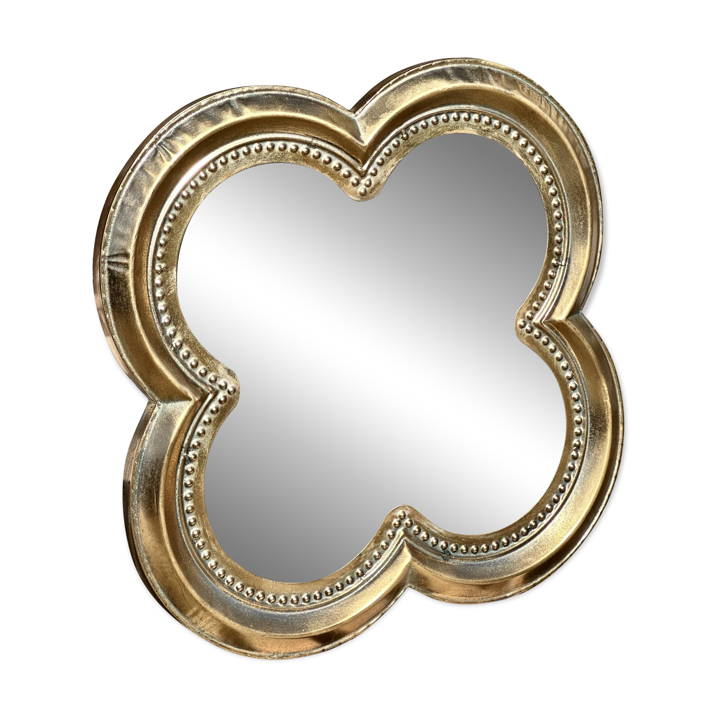 Clover mirror in patinated gold metal Diam 66 cm