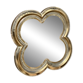 Miroir trèfle en métal doré patiné Diam 66 cm