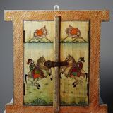 Mirror window Rajasthan in hand-painted bone decor with an ancient horseman from the early 20th century.
