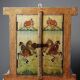 Mirror window Rajasthan in hand-painted bone decor with an ancient horseman from the early 20th century.