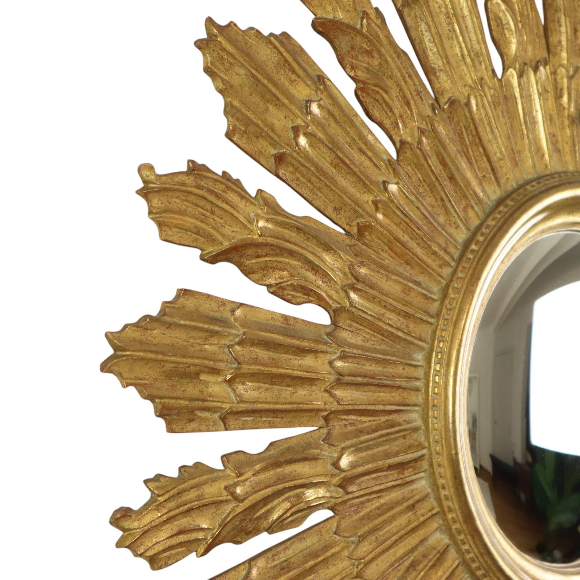 Large Wooden Sun Mirror Sunburst Butler XL Mirror Gold 70cm