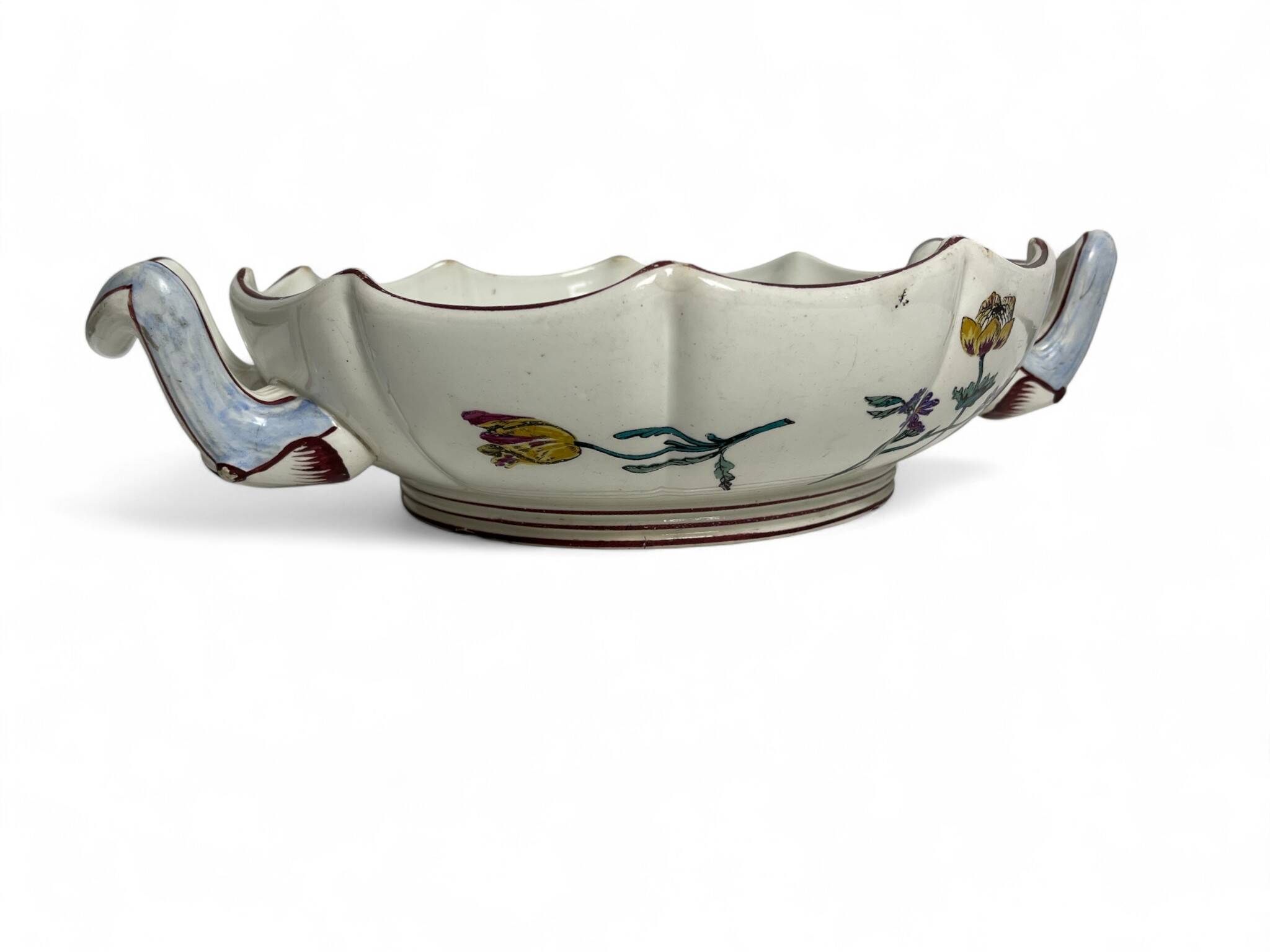 Gien, coupe faïence polychrome insectes et fleurs fin XIXème