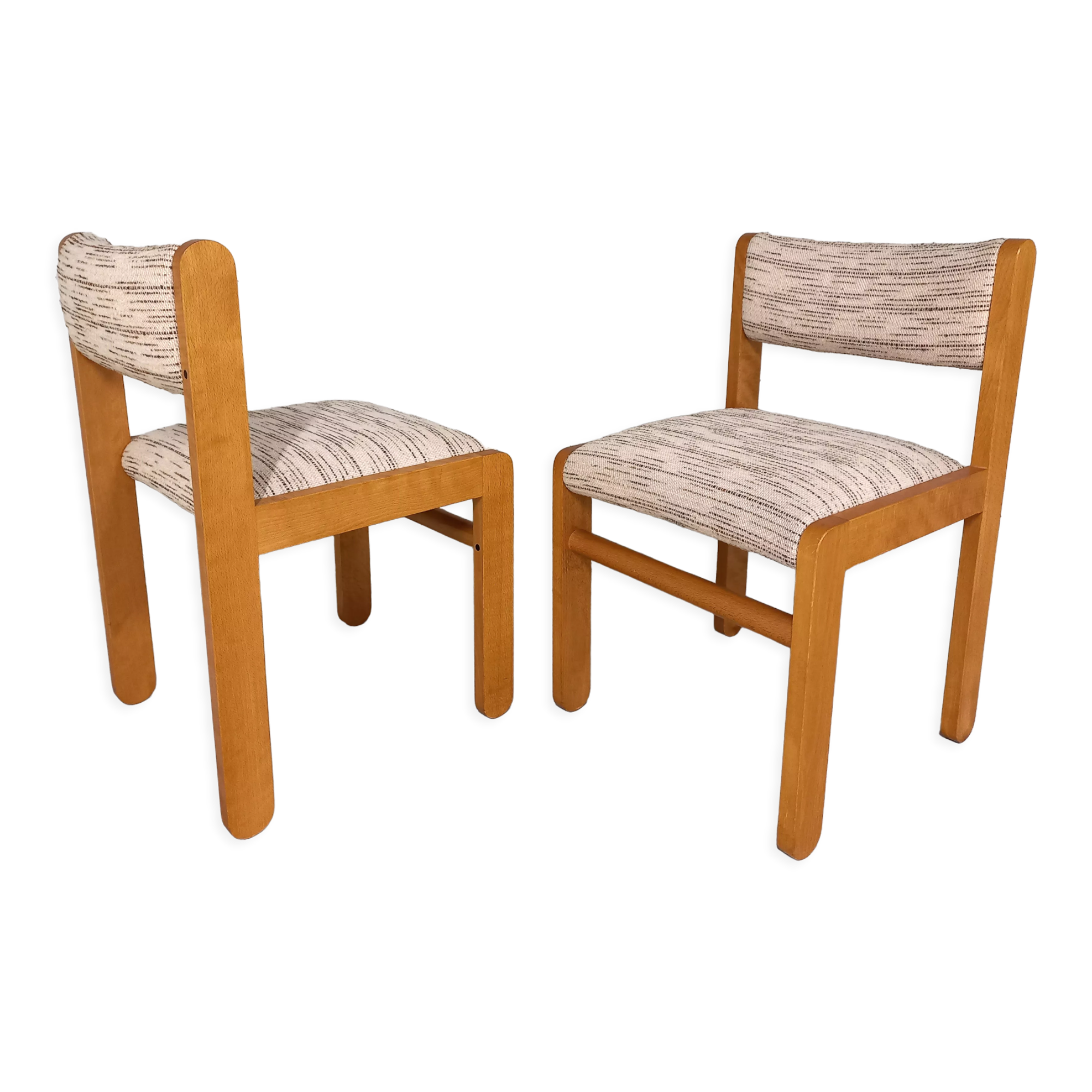 Suite de 2 chaises vintage Baumann en bois et tissu de laine années 70