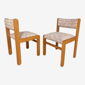 Suite de 2 chaises vintage Baumann en bois et tissu de laine années 70