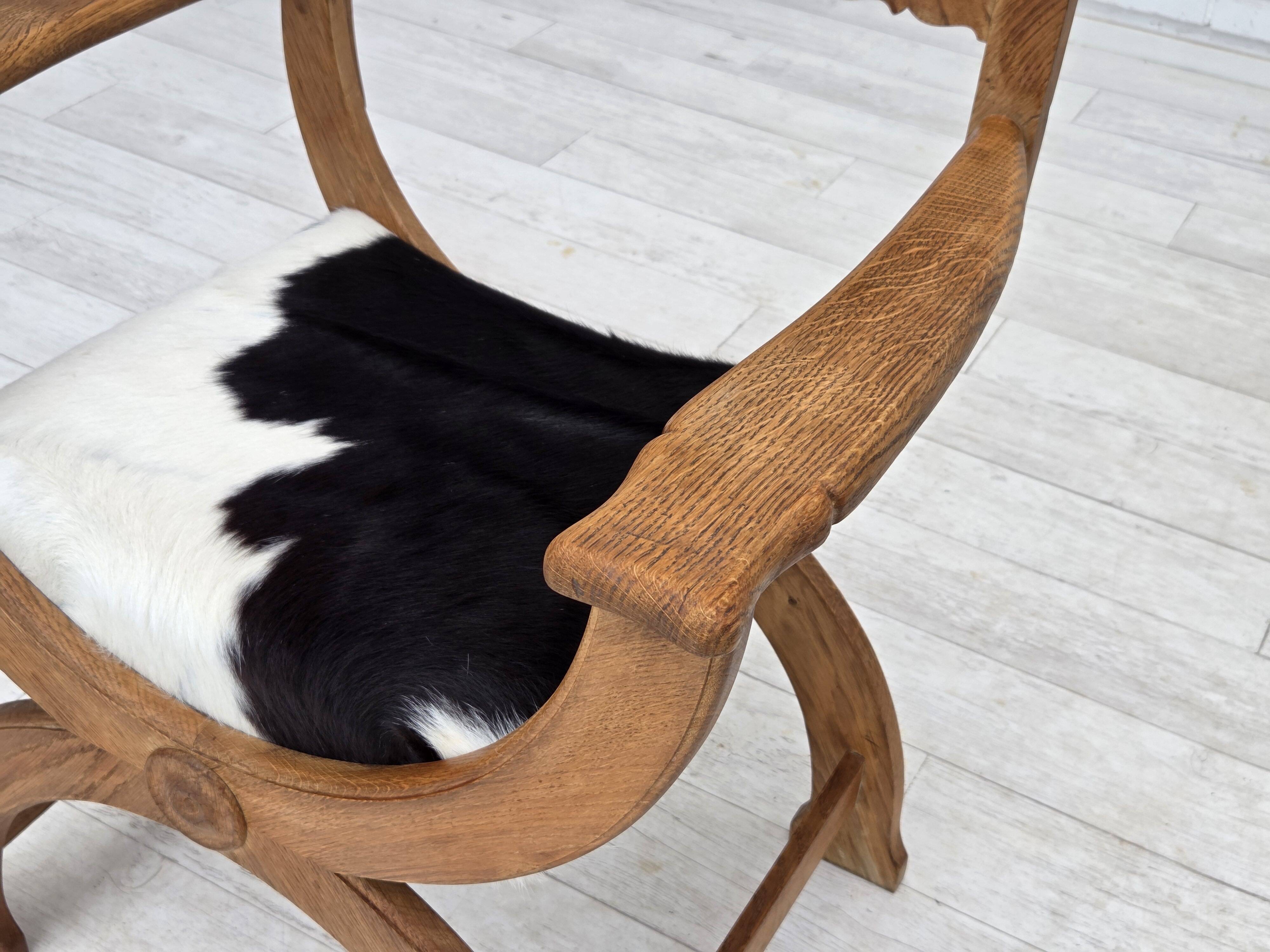 1960s, Danish armchair, completely reupholstered, furniture cowhide, oak.