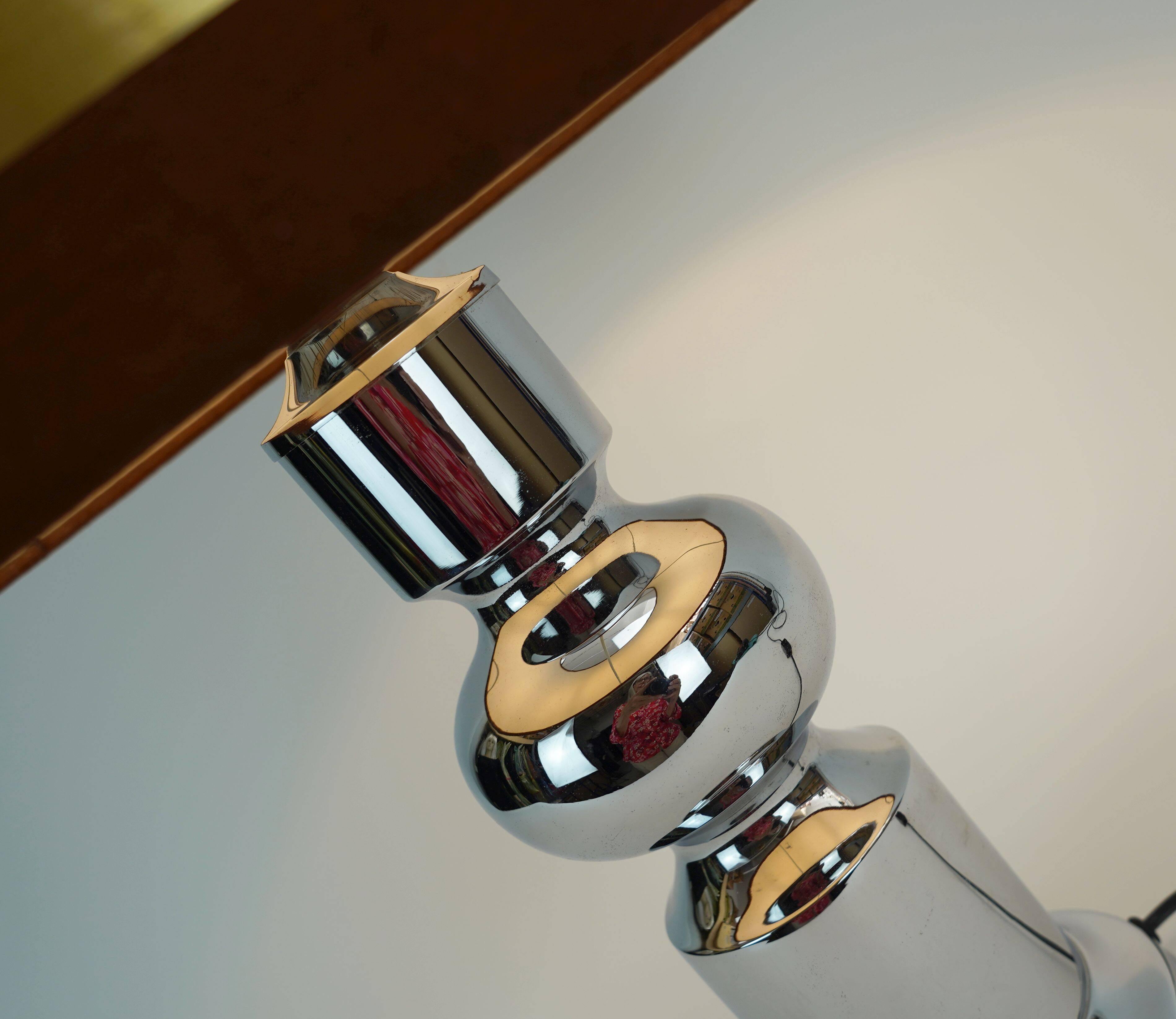 1970s table lamp aro-leuchten chrome base brown velvet lampshade