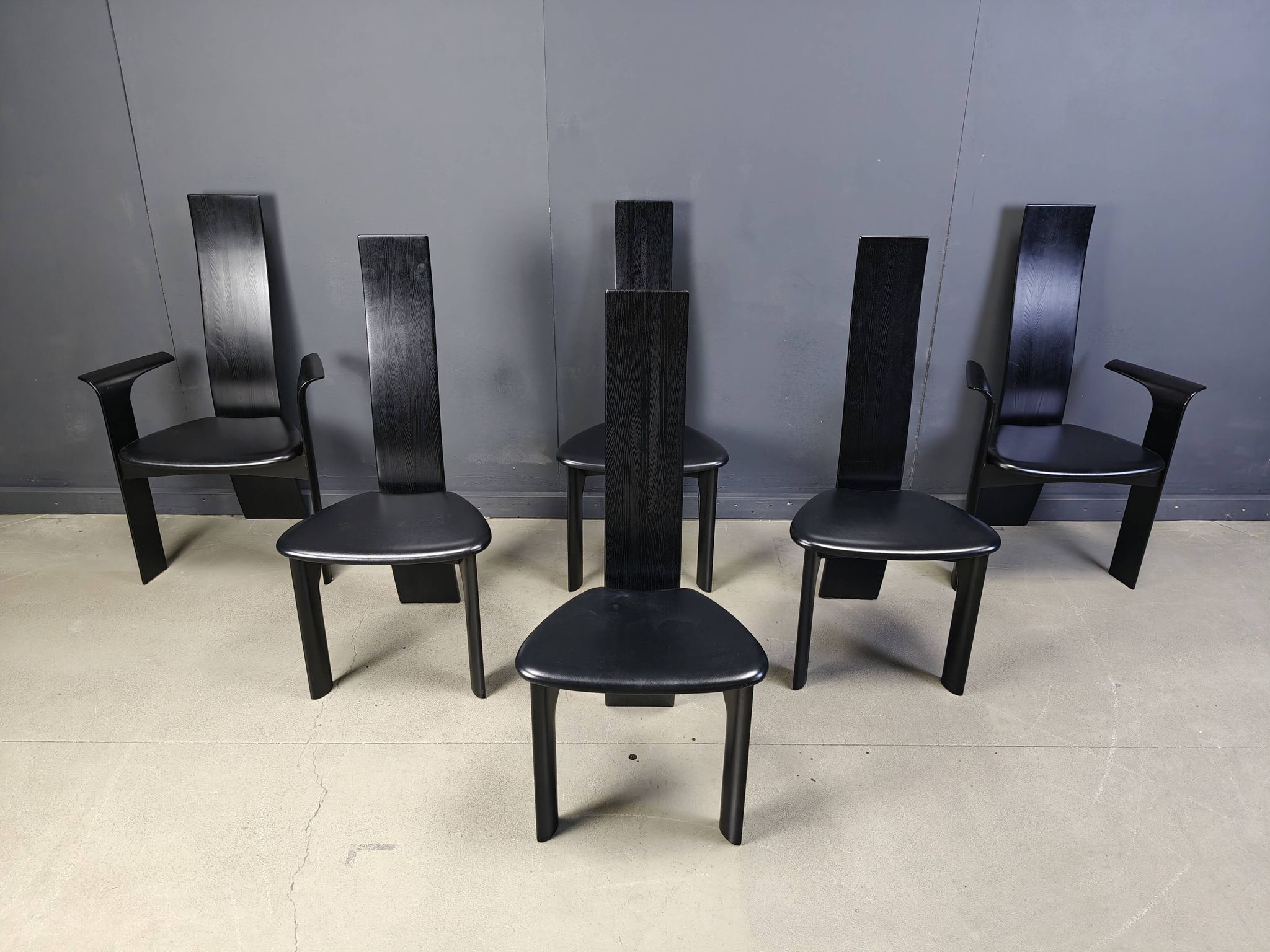 Set of 6 belgian high back dining chairs, 1980s