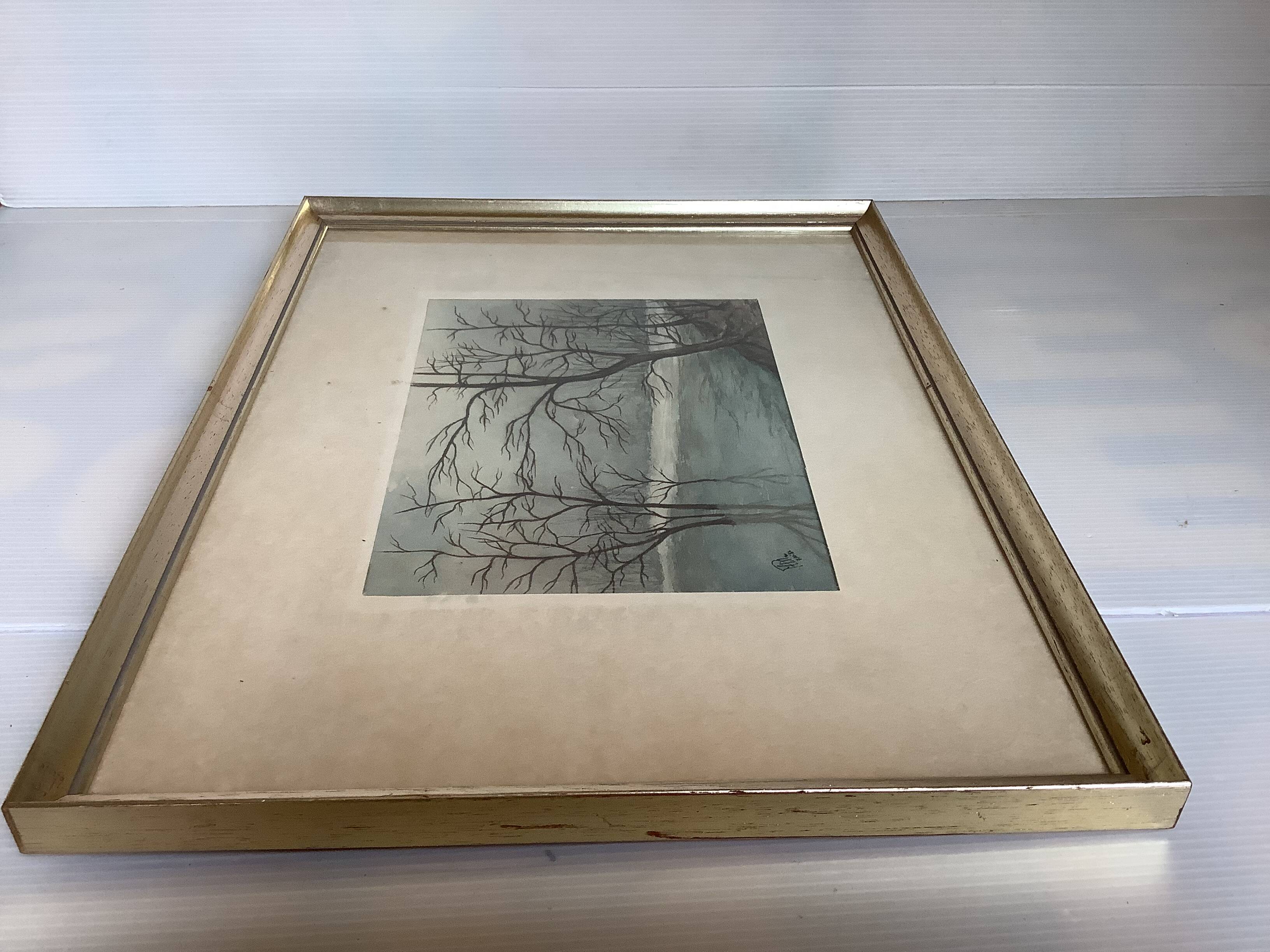 Winter landscape frame gouache