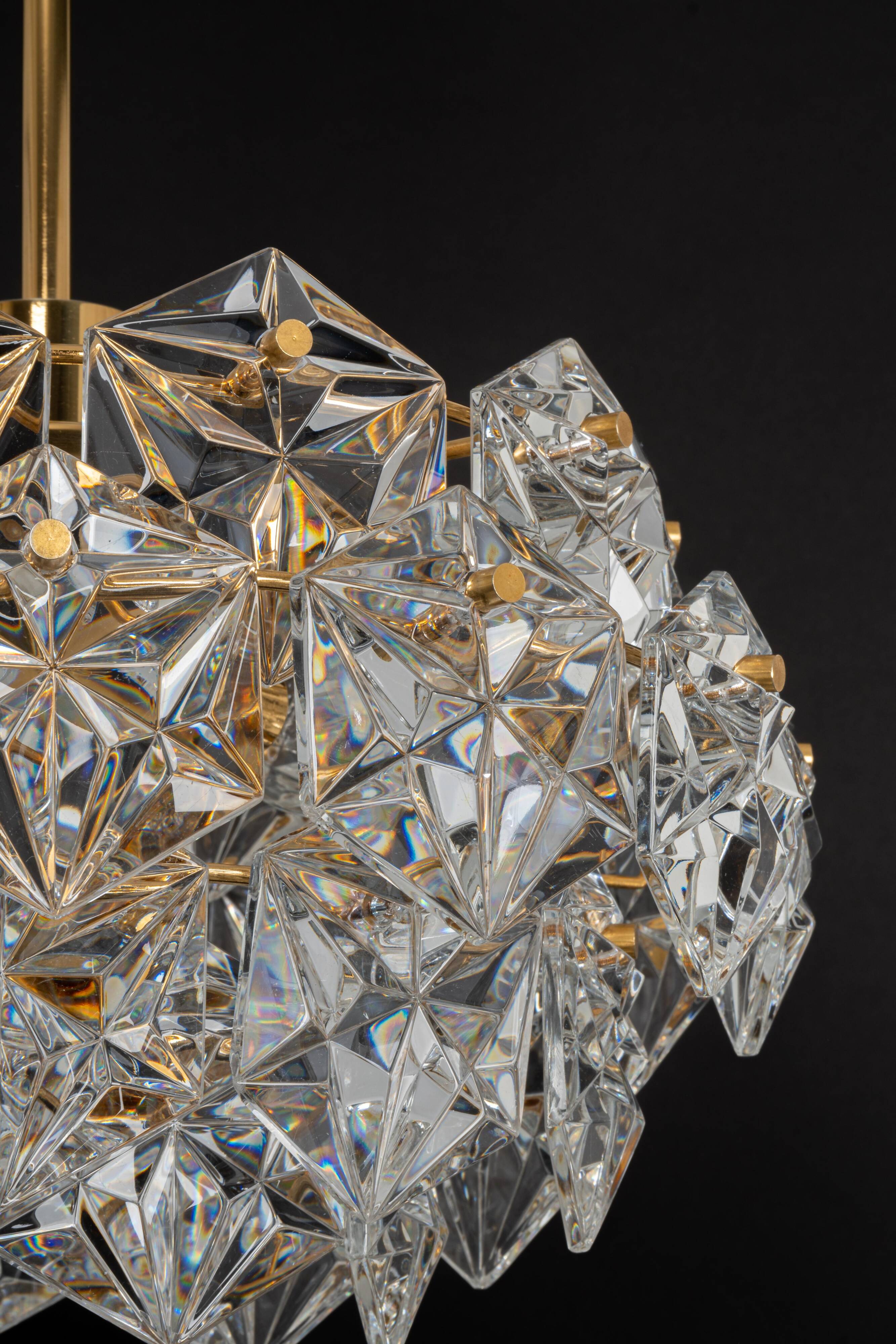 Chandelier, Brass and Crystal Glass by Kinkeldey, Germany, 1970s