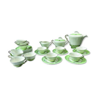 Vintage tea/coffee service in white green gold porcelain SALINS made in France