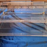 Large Italian 2-level coffee table in lucite, glass and gilt brass, 1970-80