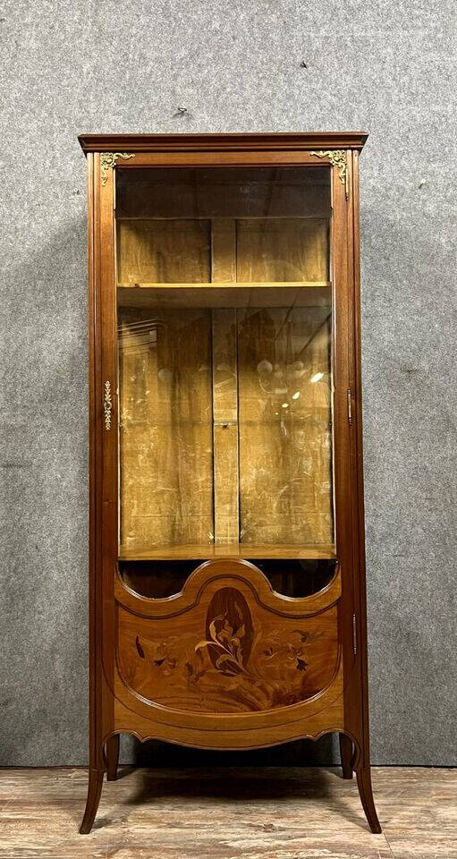 After Majorelle: Art Nouveau period iris display case in late 19th century marquetry