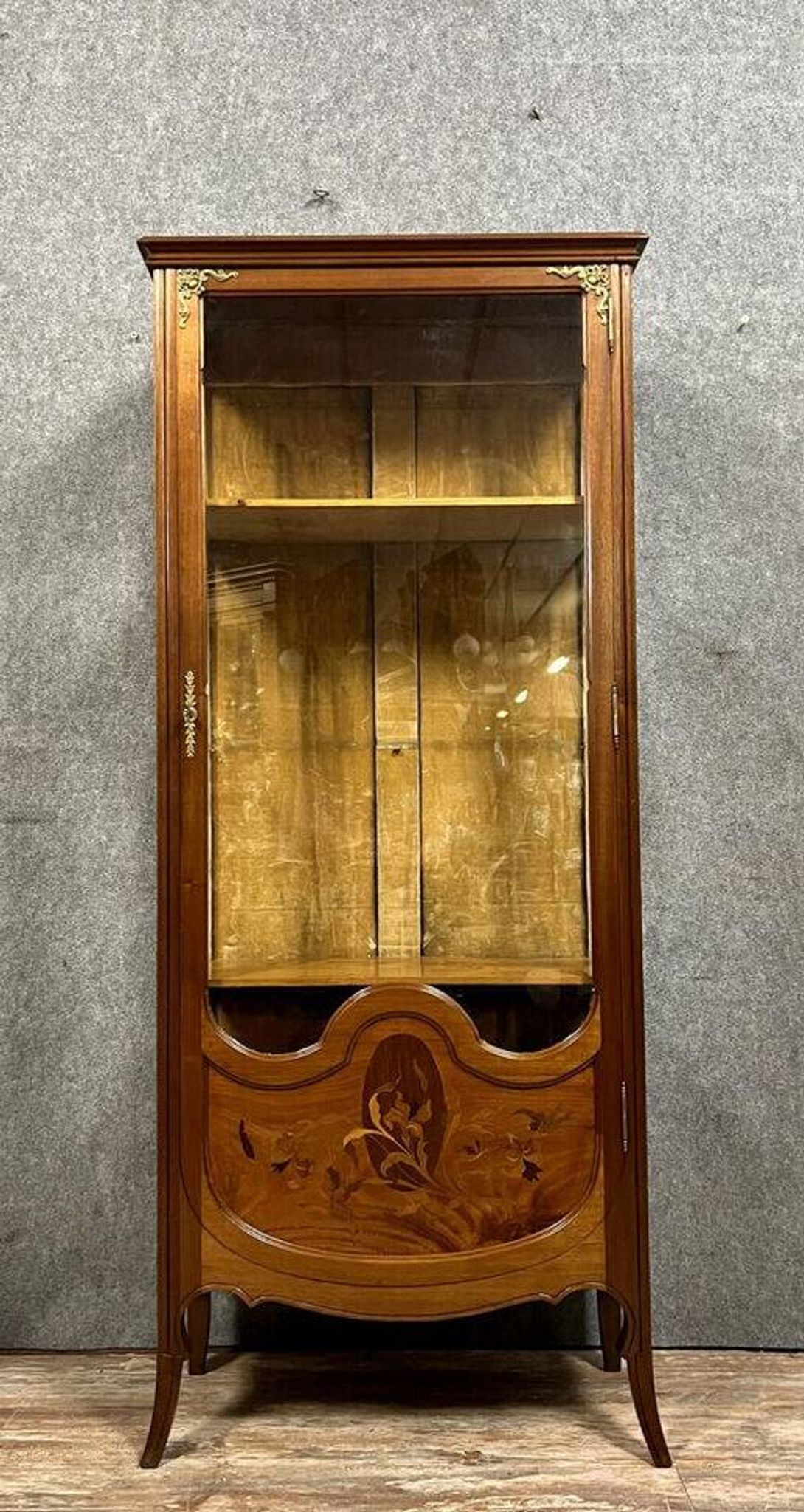 After Majorelle: Art Nouveau period iris display case in late 19th century marquetry