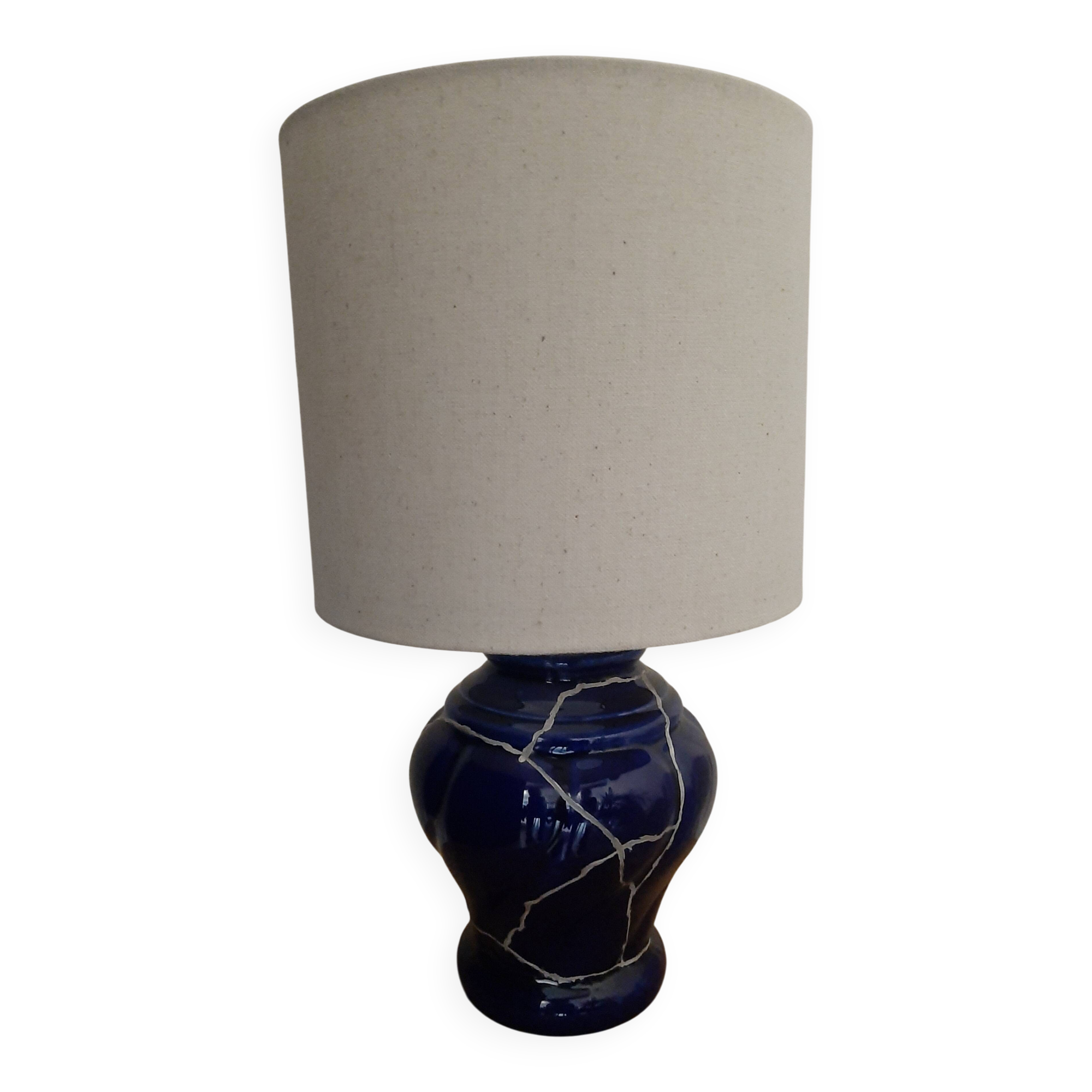 Handcrafted table lamp, ceramic base and Kintsugi with pure silver.