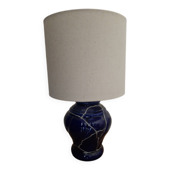 Handcrafted table lamp, ceramic base and Kintsugi with pure silver.