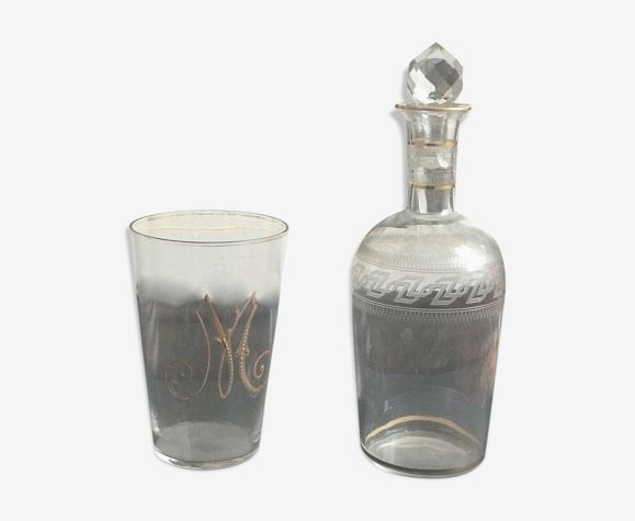 Carafe et verre de communiant cristal monogramme 'm' | Selency