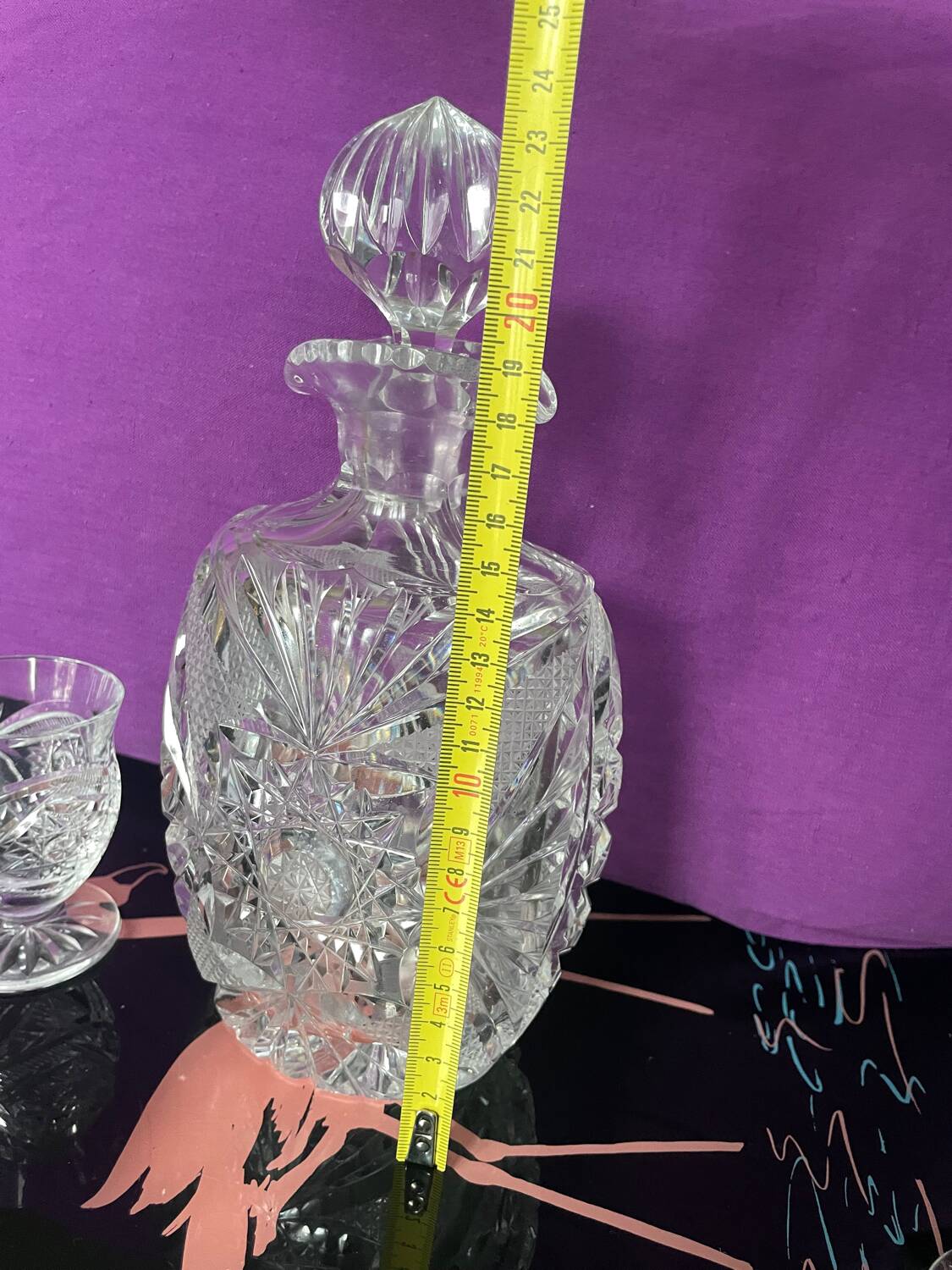 Bohemian crystal decanter and 4 glasses