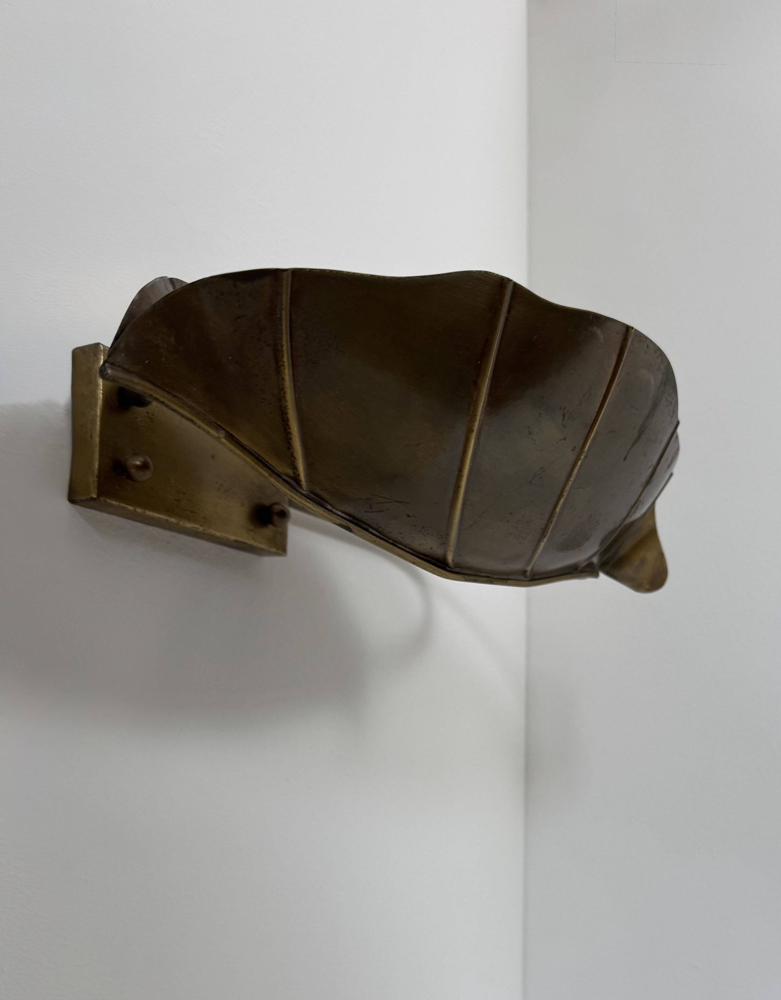 Pair of vintage wall lights, patinated brass, France, 1970.