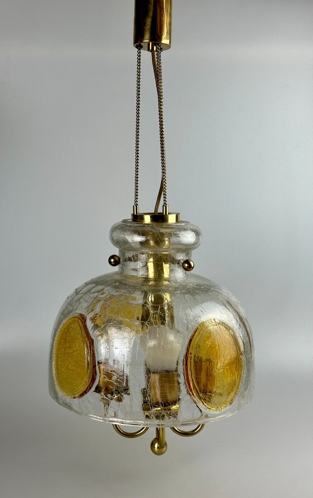 1960's 1970's brutalist ceiling lamp pendant lamp brass & murano glass