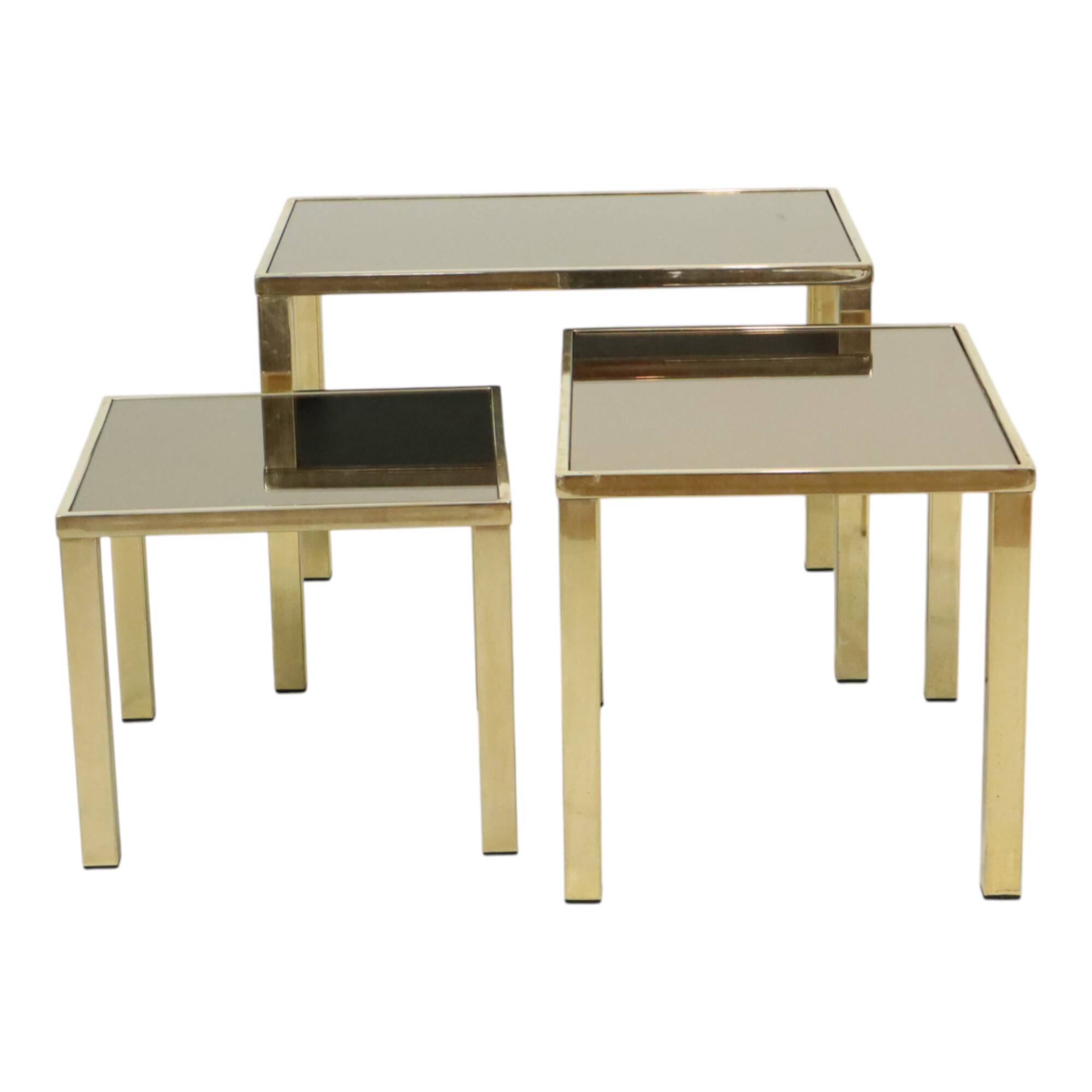 Tables gigognes Hollywood Regency Belgo Chrome plaqué or 23 carats