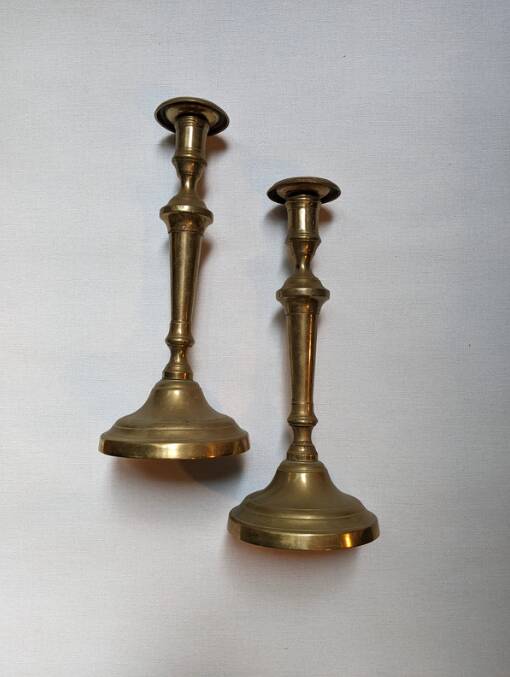 Pair of antique brass candlesticks Scandinavian countryside candlesticks