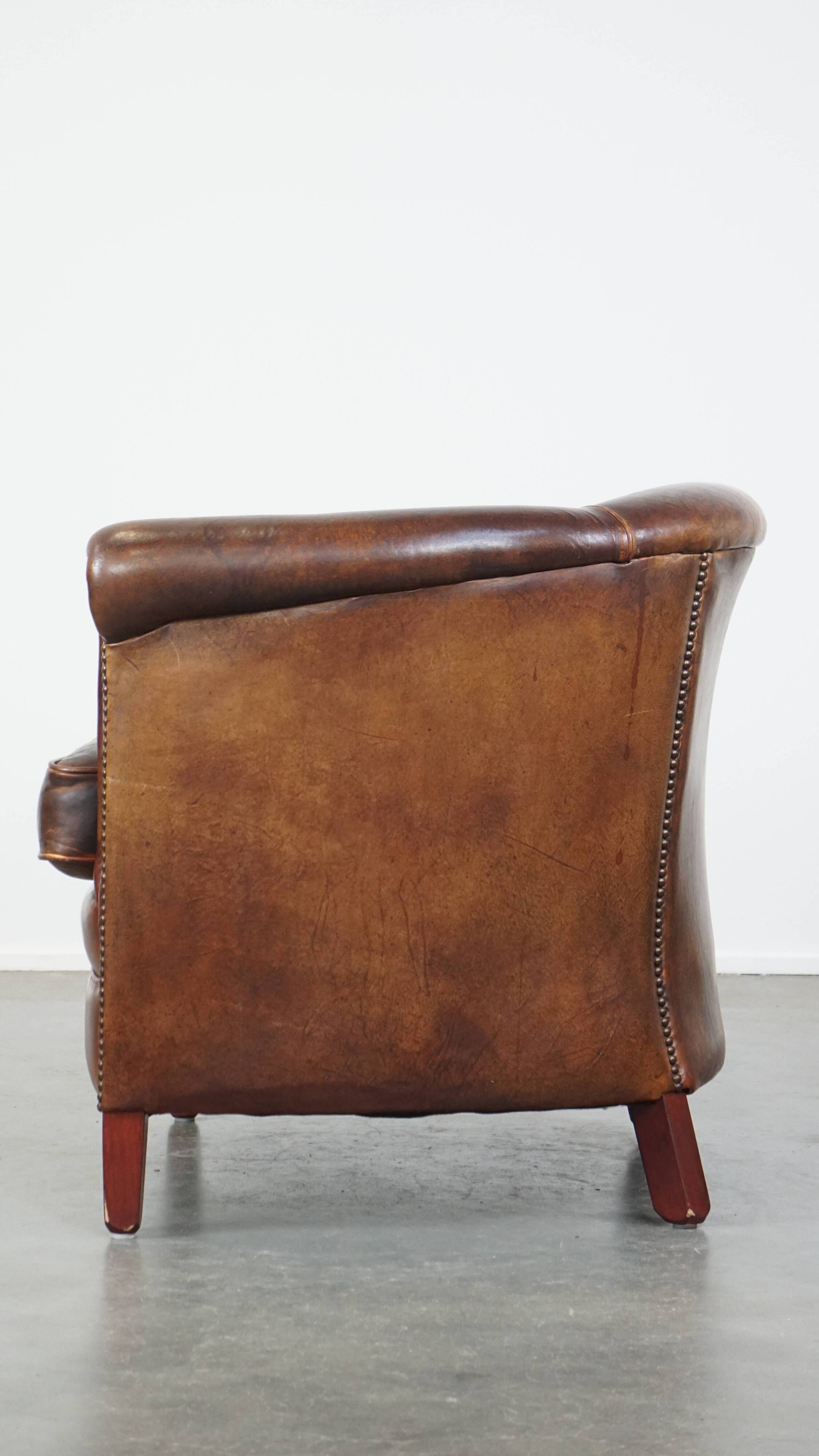 Cognac-Colored Sheepskin Leather Club Armchair