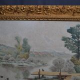 C. CHOUET "The pond and the ducks" Signed watercolor