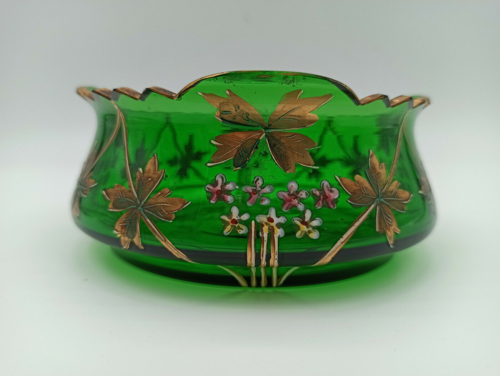 GLASS CUT 1900 ART NOUVEAU EMAILTHE POLYLOBE FLORAL DECORATION ENHANCED GOLD