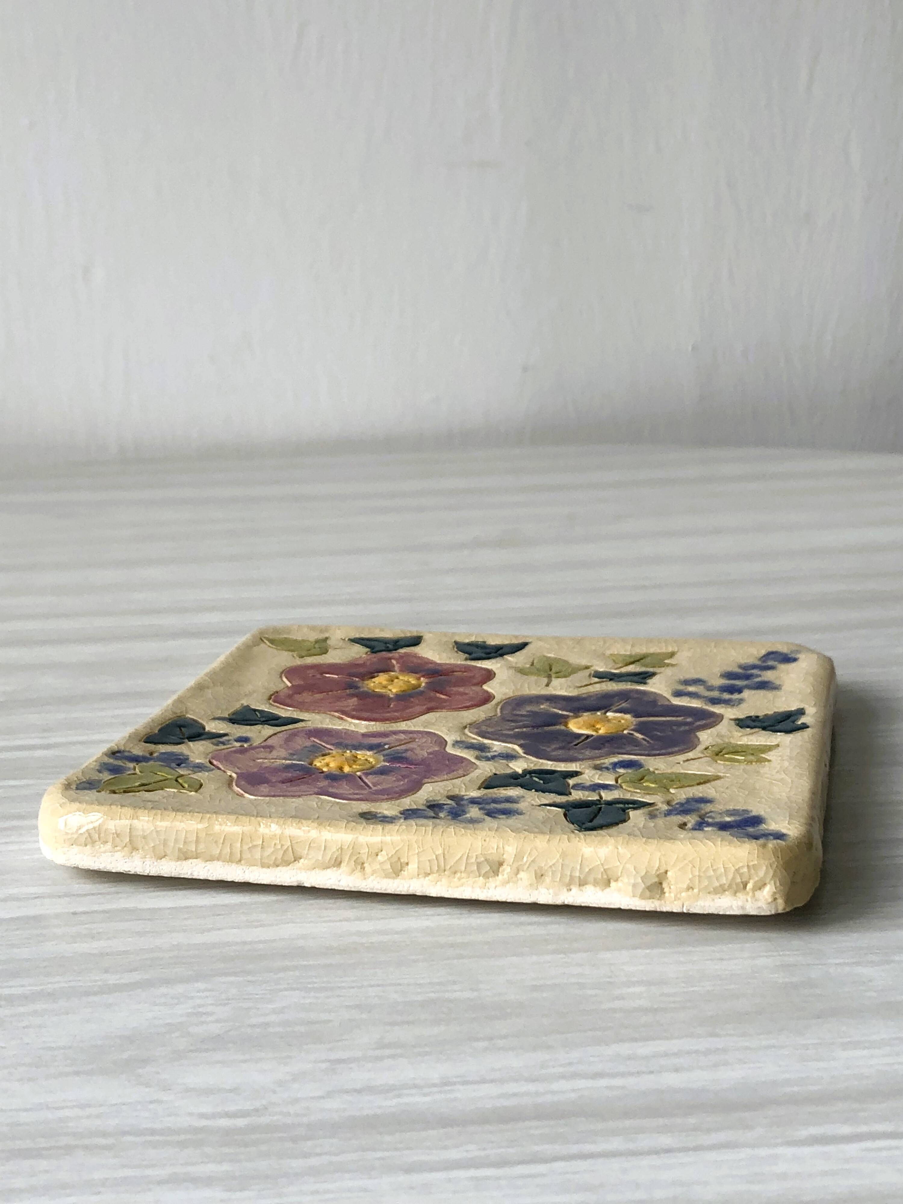 Handmade ceramic flower trivet