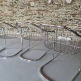 Lot de 4 Chaises à Bras, En Métal Chromé – 1970
