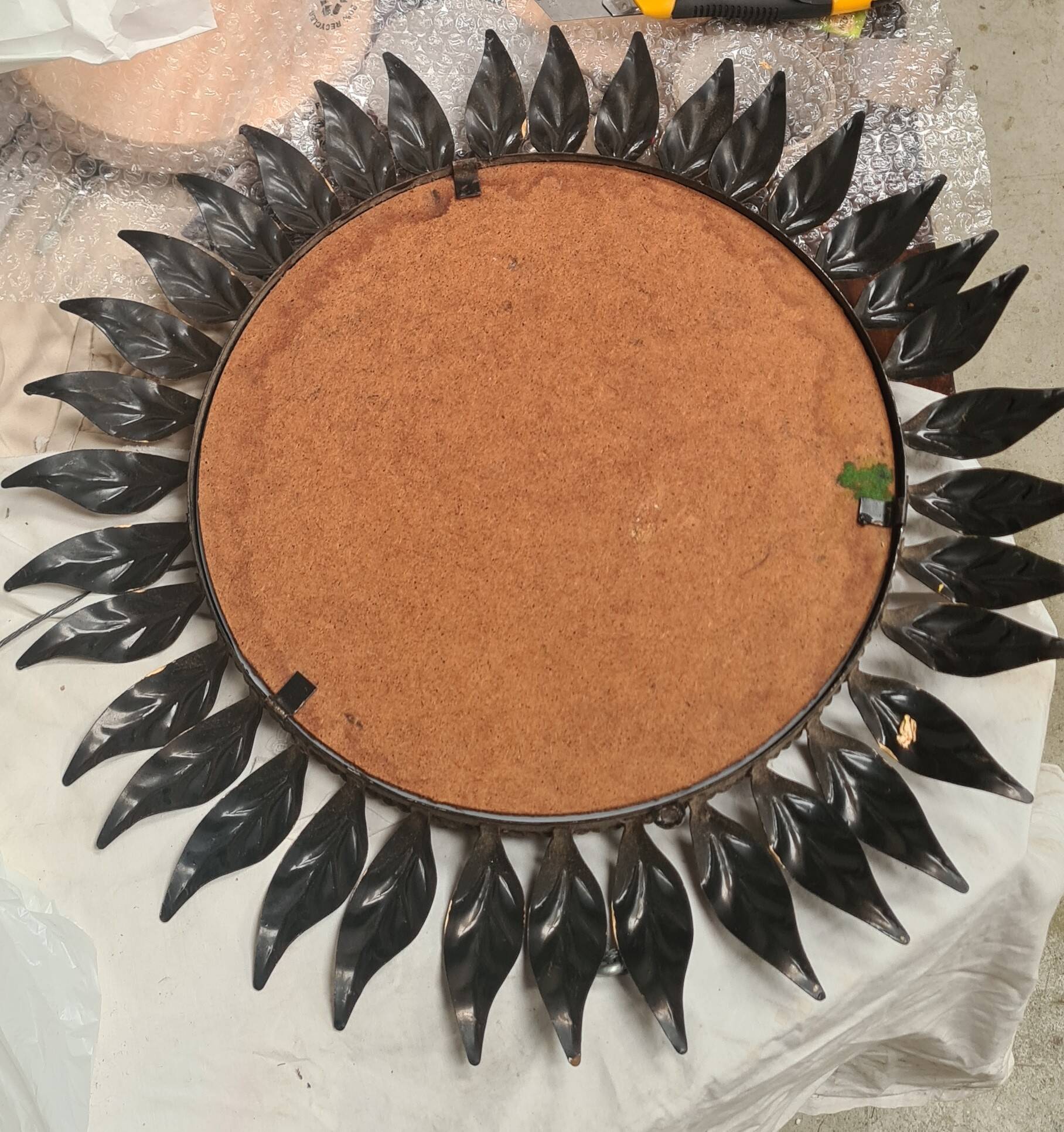 sun mirror leaves patinated iron 43cm very good general condition 1970