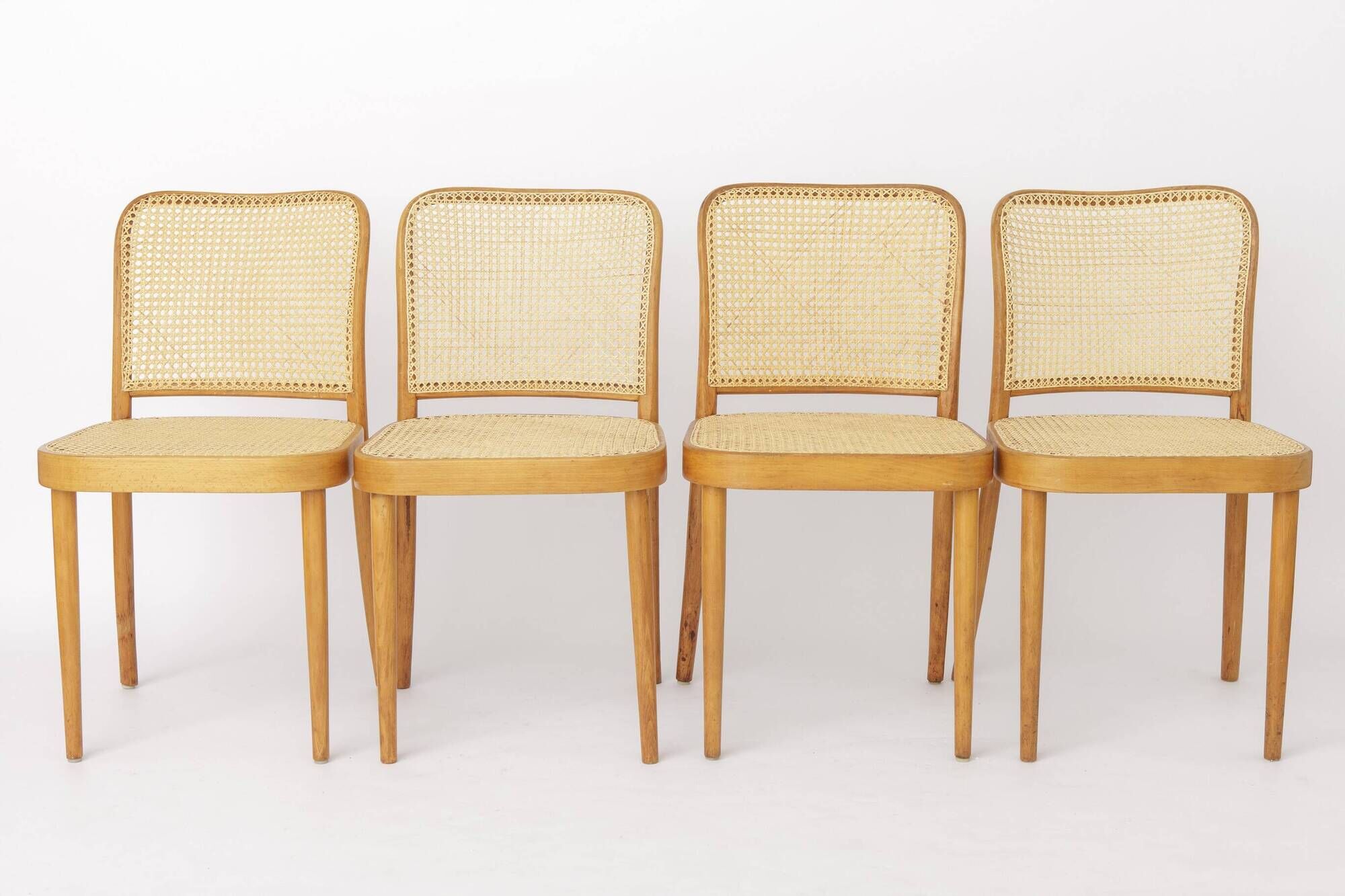 Set of 8 Ligna Bentwood Dining Chairs, Beechwood & Vienna Cane, 1960s-1970s