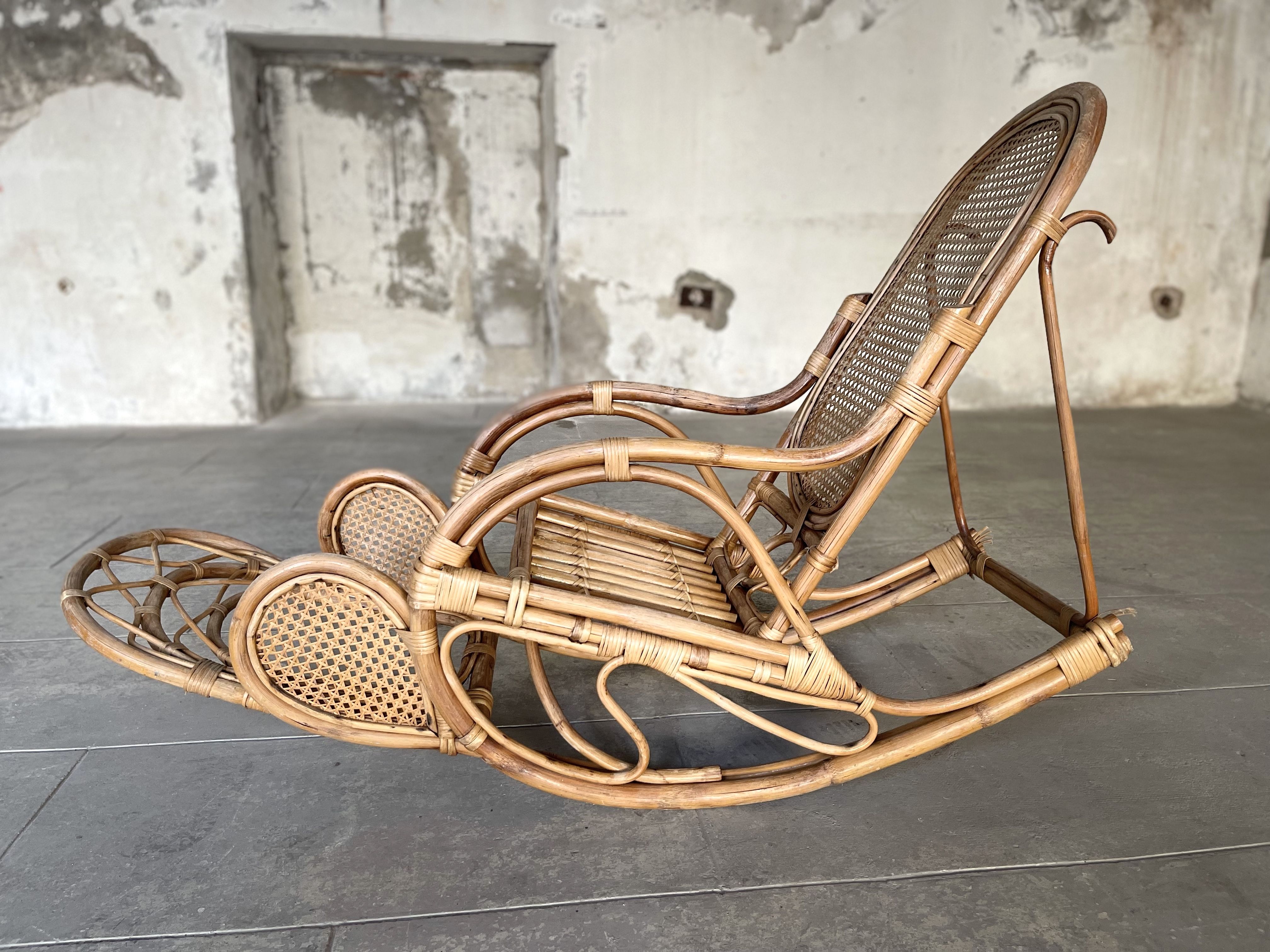 XXL vintage rattan garden armchair or deck chair