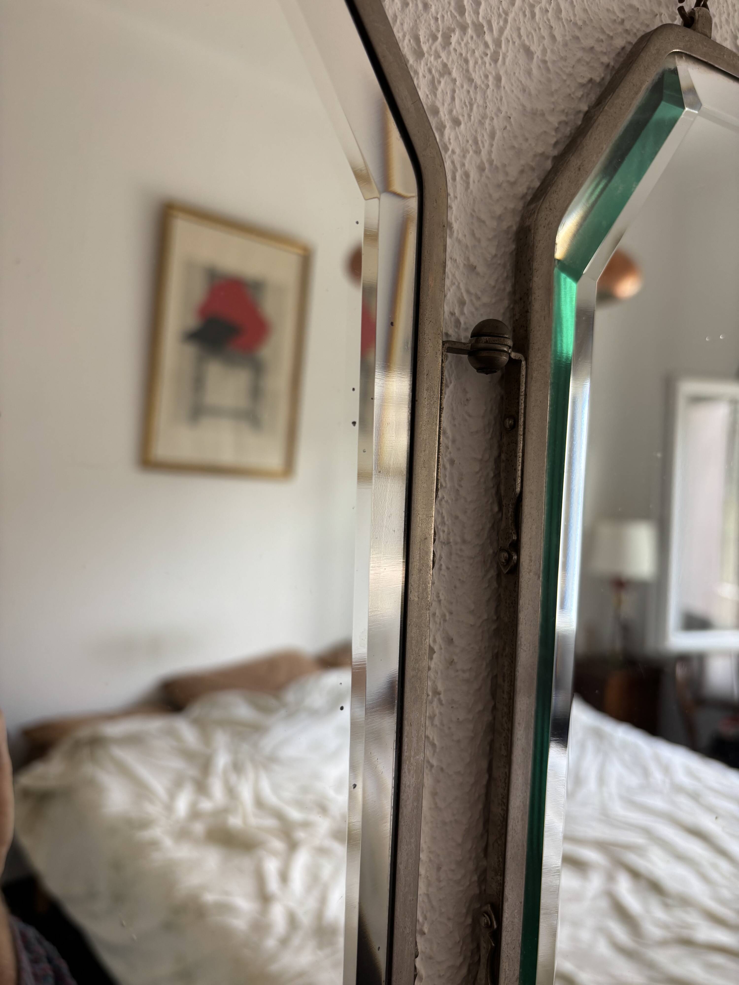 Miroir vintage 1920 triptyque barbier Art Déco cristal hexagone- 33 x 78 cm