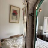 Miroir vintage 1920 triptyque barbier Art Déco cristal hexagone- 33 x 78 cm