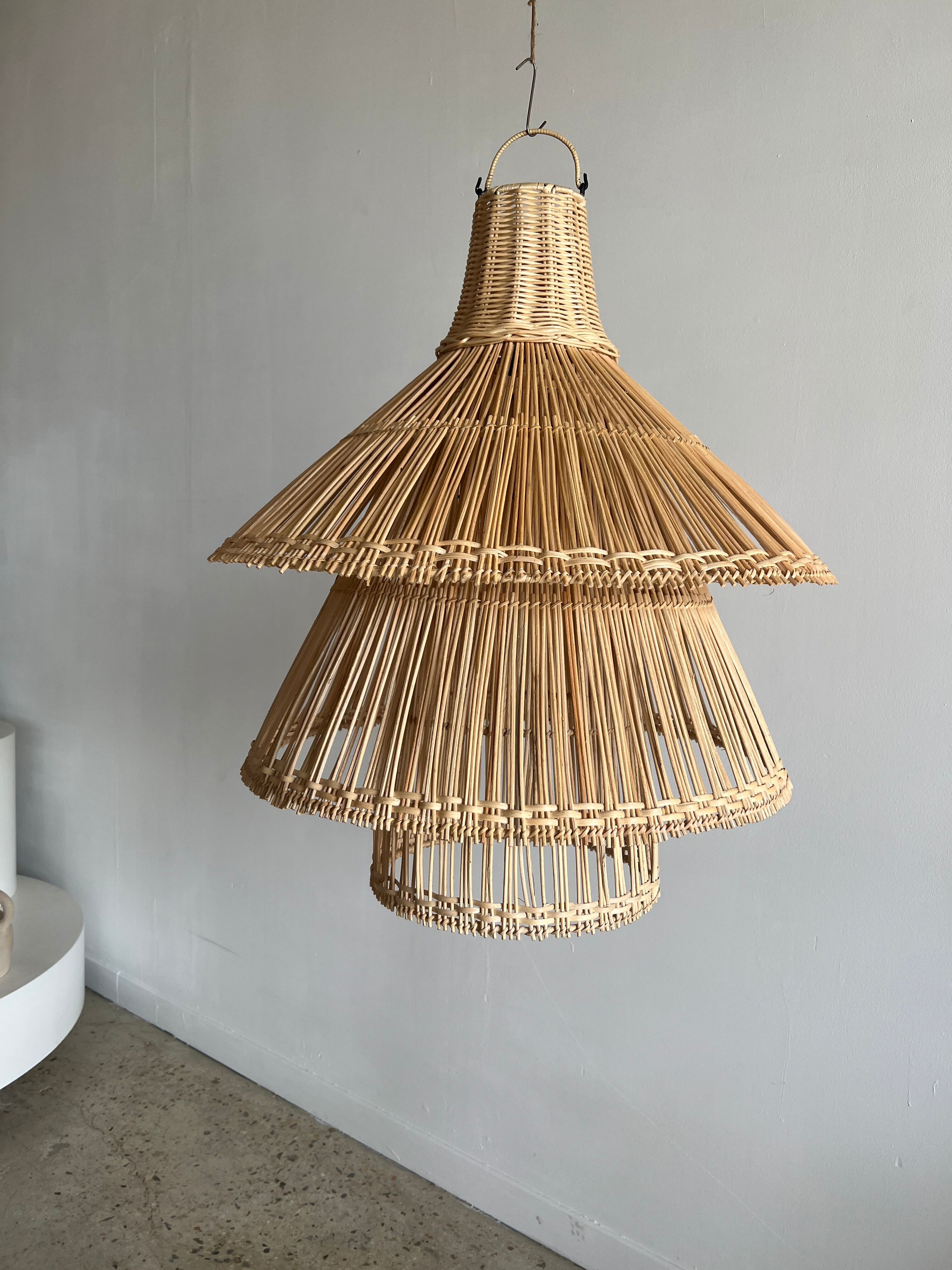Rattan pendant lamp or light in the shape of an Asian lantern