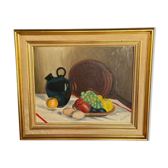 Huile sur isorel par paulette a nature morte aux fruits xxeme